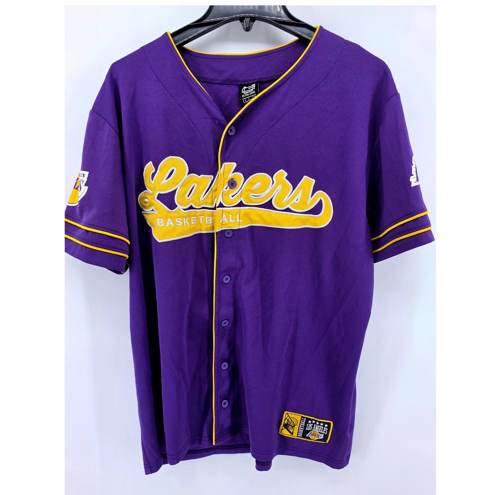 Ultra Game NBA Los Angeles Lakers Baseball Jersey Mens Large Purple Button Up